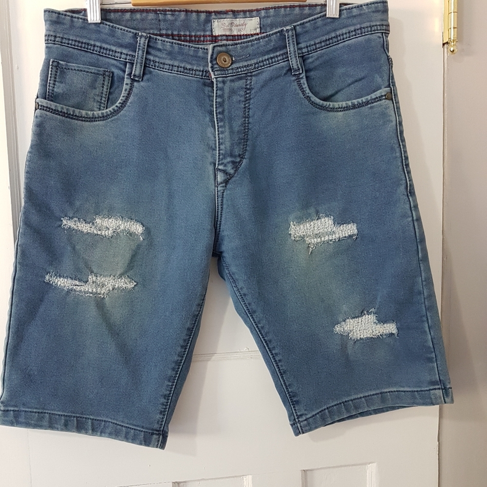 Ed Hardy Mens 5 Pocket Distressed Denim Jean Shorts Light Wash Sz 36